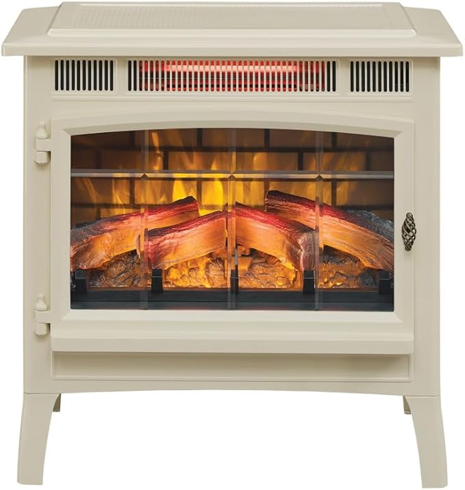 duraflame Freestanding Electric Fireplace Stove Heater with 3D Flame Effect for 1,000 Sq. Ft. Room, Cream