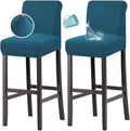 H.VERSAILTEX 100% Waterproof Bar Stool Cover Stretch Counter Stool Pub Chair Slipcover for Dining Room Removable Soft Thick Solid Fleece Fabric Bar Stool Slipcovers Set of 2, Peacock Blue