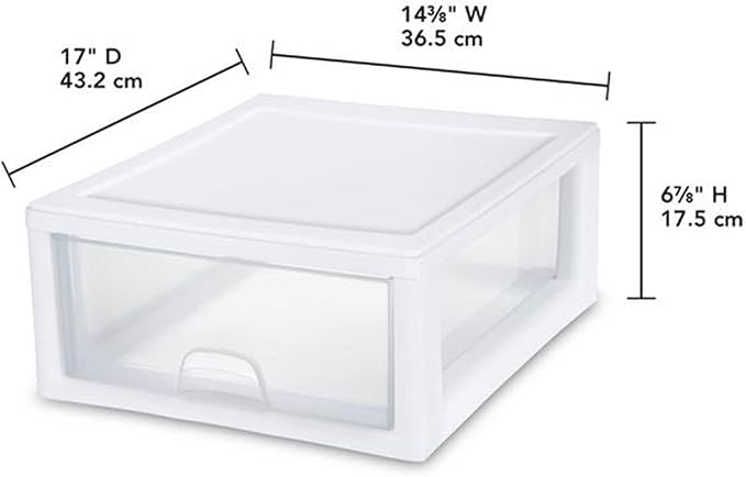 Sterilite 12-Pack 16 Quart Stacking Drawer, Clear Storage Closet Organizer, White Frame - Stackable Modular Plastic Drawers for Clothes, Accessories, Craft Supplies, Shoes or Linens