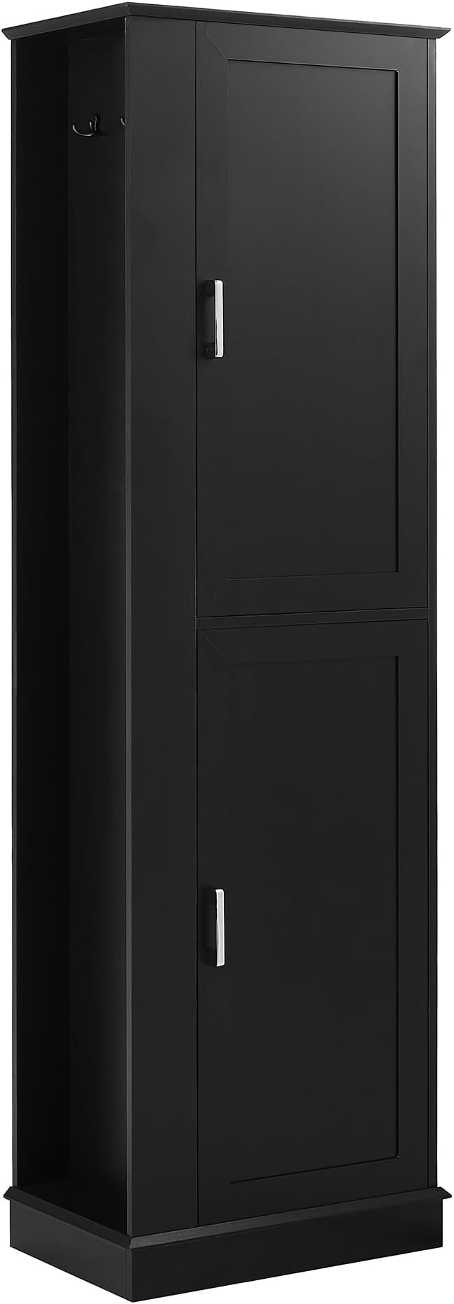 Tall Freestanding Storage Cabinet, Multi-Purpose Floor Organizer with 2 Doors, Hook and Adjustable Shelf for Bathroom, Office, Black
