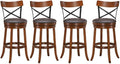 ERGOMASTER Swivel Bar Stools Set of 4 with PU Cushion and Solid Cappuccino Rubberwood Barstool for Kitchen Island Counter, Pub - 29 Inch Height