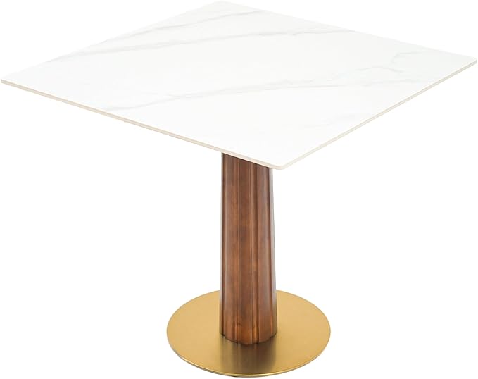 Sintered Stone Square Office Table and Chair Set - Meeting Table for Small Offices (Dark Brown Leg and White Top, 1 Table and 2 Chairs)
