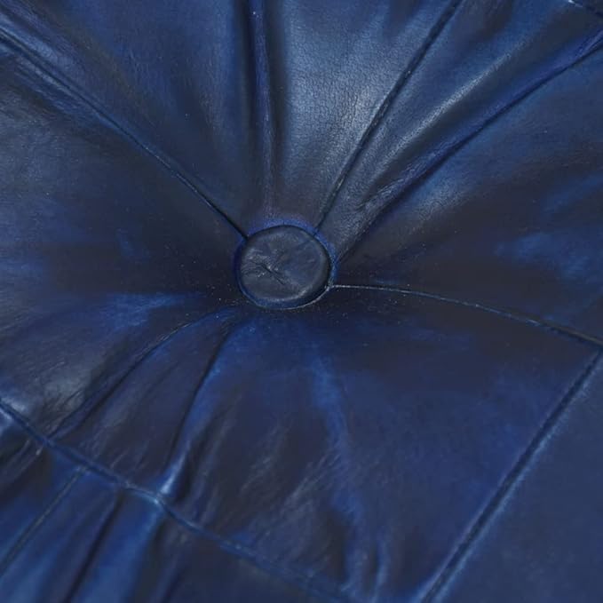 Handmade Eco-Friendly Geometric Leather Pouf Vintage Blue Color Square 14" x 14" x 14" Buffalo Leather Pouf for Living Room, Bedroom Seating, Patio
