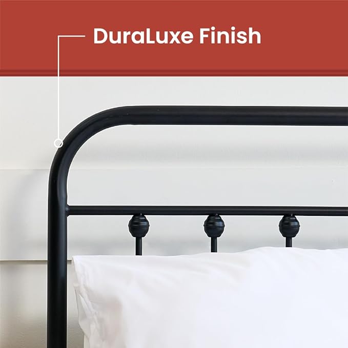 Golden Gate Beds Vintage Style Metal Bed Frame with Wrought Iron Headboard and Footboard, Classic Platform Bedframe with Storage, No Box Spring Needed, Mattress Foundation, Black, Queen Size