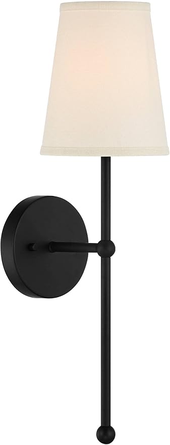 Possini Euro Design Elena Modern Wall Light Sconces Set of 2 Matte Black Metal Hardwired 6" Fixture Cream Linen Tall Drum Shade for Bedroom Living Family Room Home Hallway Dining