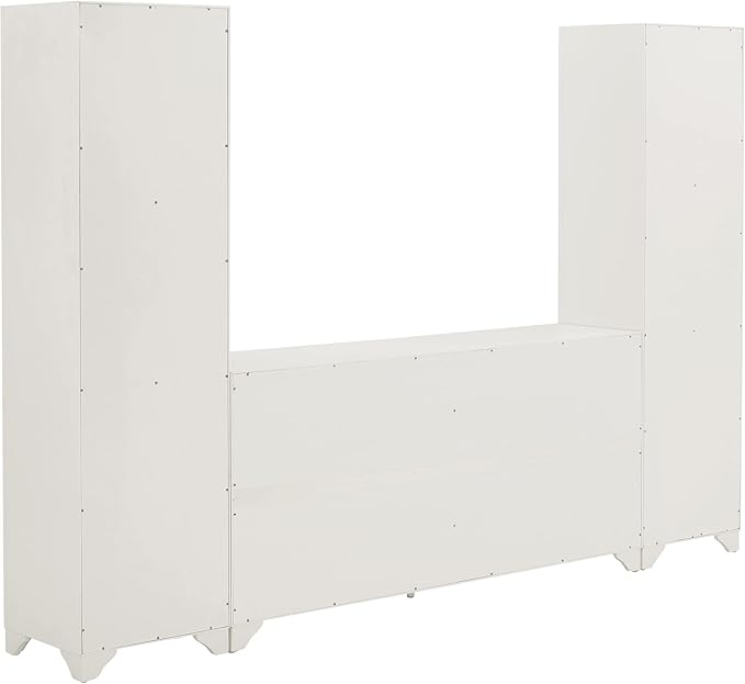 Crosley Furniture Tara 3-Piece Modern Farmhouse Sideboard Buffet Cabinet and Bookcase Set with Storage, Distressed White