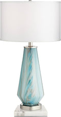 Possini Euro Design Jaime Coastal Table Lamp 26" High with Square White Marble Riser Blue Gray Art Glass White Drum Shade for Bedroom Living Room Nightstand Bedside Night Stand Office Kids Room
