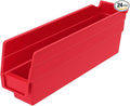 Akro-Mils 30110 Plastic Shelf Bins, Heavy Duty Storage Bins for Garage, Closet, and Drawer Organization, 12-Inch x 3-Inch x 4-Inch, Red, 24-Pack
