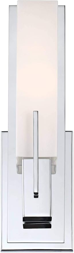 Possini Euro Design Midtown Modern Wall Mount Light Sconce Chrome Hardwired 15" High Fixture Rectangular Opal White Glass for Bedroom Bathroom Bedside Living Room Home Hallway Dining Kitchen