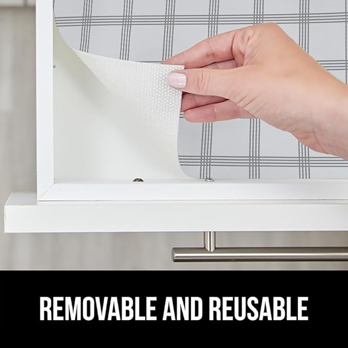 GORILLA GRIP DripGuard Shelf Liner, Non Adhesive Drawer and Kitchen Cabinet Protector, 24x240 Inch, Slip Resistant BPA Free Smooth Surface Plastic Liners for Cabinets, Bathrooms, Closets, Gray White