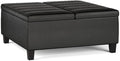 SIMPLIHOME Ellis 36 inch Wide Contemporary Square Coffee Table Storage Ottoman in Distressed Black Vegan Faux Leather, Assembled, for The Living Room and Bedroom