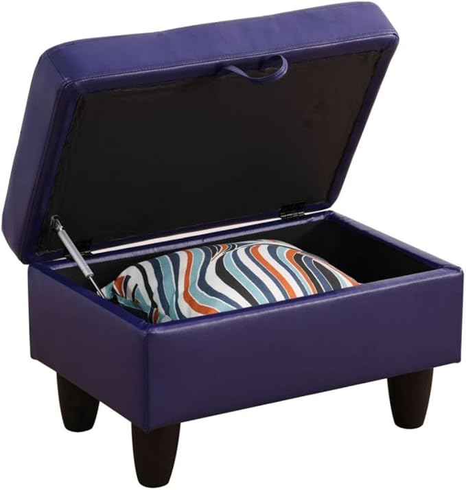 Ottoman Storage Ottoman Bench Faux Leather Footrest Footstool with Hinged Lid for Living Room, Bedroom, Entryway, Blue, 28.5"X19"X17.5"