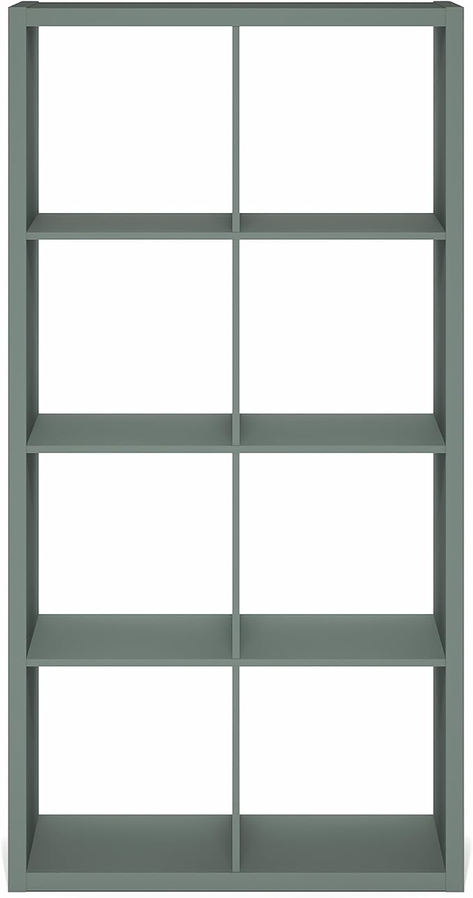 Furinno Cubicle Book Shelf, 8-Cube Thick Frame Bookshelf, Horizontally & Vertically Reversible Bookcase with Open Back, 14.6" x 30" x 57.9", for Living Room, Bedroom, Home Office, Sage Green
