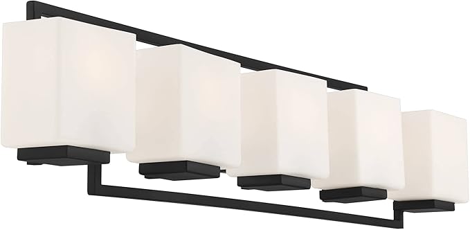 Possini Euro Design Lighting on The Square Modern Wall Mount Light Matte Black Aluminum Hardwired 37" 5-Light Fixture Opal Glass Shade for Bathroom Vanity Mirror House Living Room Home Hallway