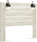 Signature Design by Ashley Cambeck Farmhouse Panel Headboard ONLY with USB Charging Stations, Queen, Whitewash