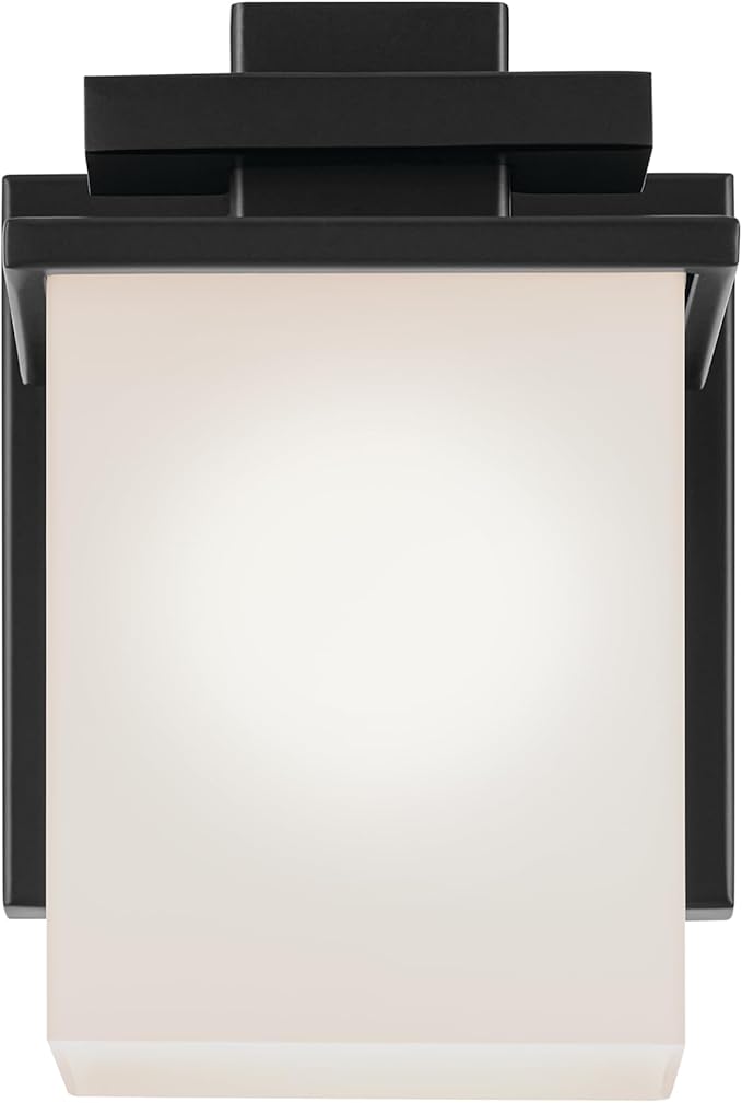 KICHLER Tully 6.5" 1-Light Wall Sconce with Satin Etched Cased Opal Glass in Black for Vanity, Living Room, Dining Room, Bedroom, Laundry Room, Mudroom, Hallway, Stairwell (6.5 x 5 x 7), 45149BK