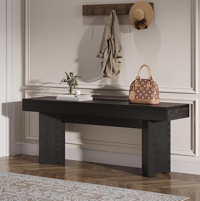 Tribesigns 47" Wooden Entryway Bench, Farmhouse Indoor End of Bed Bench, Long Table Benches Seat for Bedroom, Hallway, Foyer, End of Bed (Black)