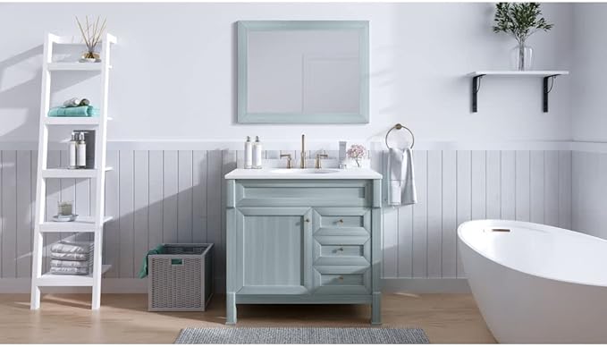 Hanover 36 Set Includes w, Blue Callimont 36'' Vanity Sink Combo for Bathroom, Powder Room | Pre-Assembled 1 Door, 3 Drawers | Accent Mirror| Artificial Stone Countertop Cabinet, 36 inches