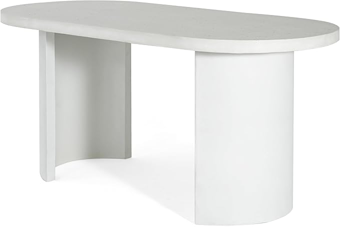 Christopher Knight Home Vicla 3 Pieces Durable Concrete Outdoor Dining Set with Stylish Terrazzo Finish, Patio Dining Table with 2 Benches, Oval Outdoor Patio Furniture Set with Pedestal Base, White