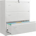 DEVAISE 3 Drawer Lateral File Cabinet with Lock, Metal Filing Cabinets for Home Office, 16" D x 35" W x 40.5" H Wide Storage Organization for Hanging Files Letter/A4/Legal/F4 Size, White
