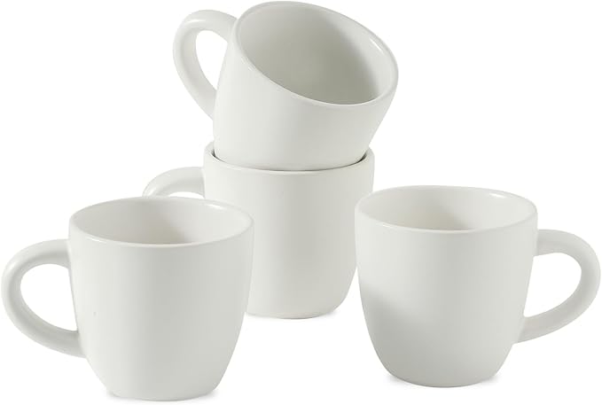 HASENSE 7 Ounce Cappuccino Cups Set of 4 Perfect for Latte, Americano, Cafe Mocha and Tea, Ceramic Coffee Cups Ideal for Party Cafe Home and Kitchen, Microwave and Dishwasher safe, White