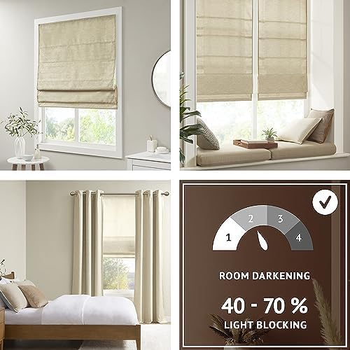 Madison Park Cordless Roman Shades Faux Silk Shade with Sheen 1-Panel Privacy, Room Darkening, Energy Efficient, Thermal Insulated Window Blind for Bedroom, Living Room Décor, 35"W x 64"H Como, Taupe
