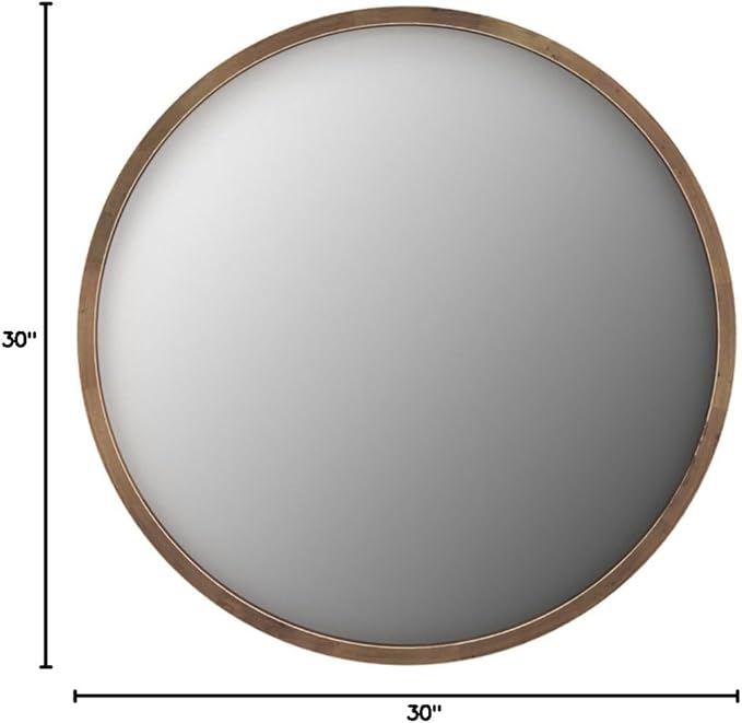 Kate and Laurel Hutton Round Decorative Wood Frame Wall Mirror, 30 Inch Diameter, Natural Rustic