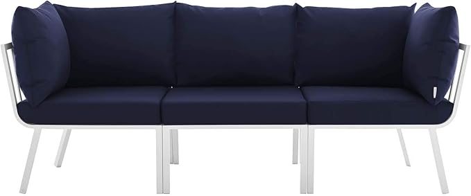 Modway Riverside Outdoor Furniture, 3-Piece Set, White Navy