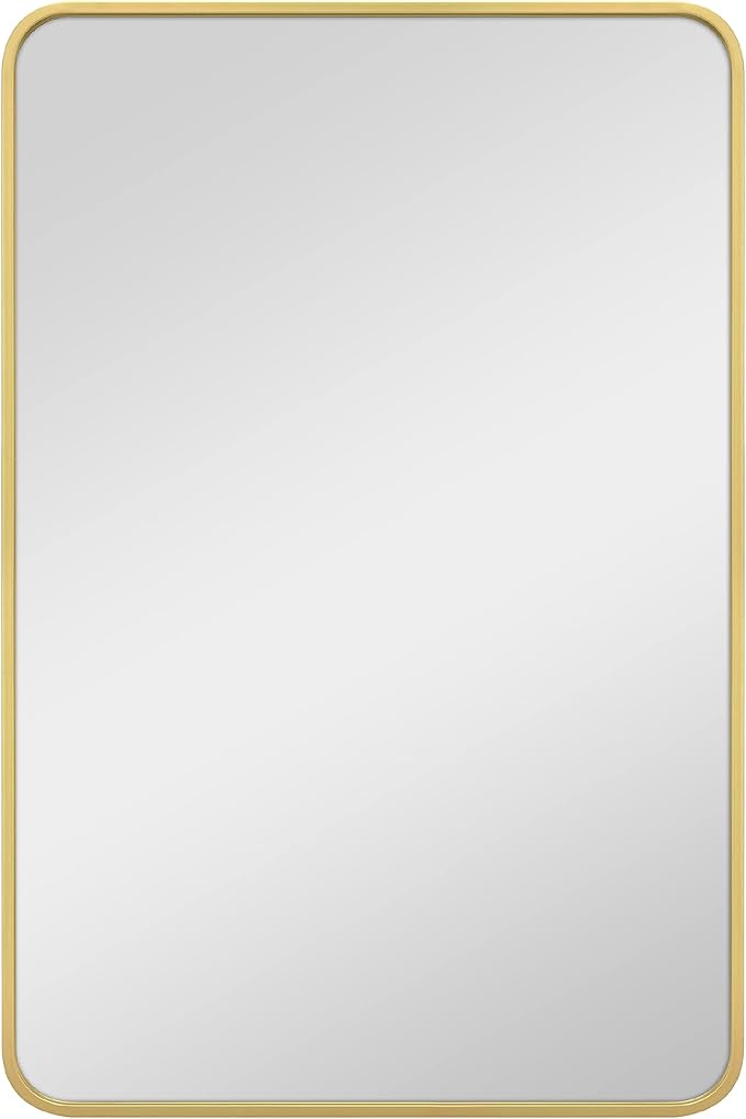 MCS Master & Co. Modern Metal Large Wall Mirror, Minimalist Home Decor Rectangle Mirror with Rounded Corners for Living Room, Bedroom, or Bathroom, 24 by 36 Inch, Brass