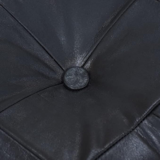 Handmade Eco-Friendly Geometric Leather Pouf Black Color Square 14" x 14" x 14" Buffalo Leather Pouf for Living Room, Bedroom Seating, Patio