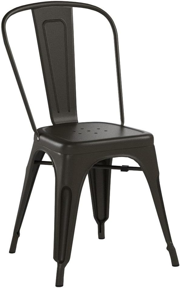 COSTWAY 18 Inch Dining Chair Set of 4, Industrial Vintage Stackable Metal Chairs, Outdoor Indoor Stools with Detachable High Backrest for Home, Kitchen and Cafe Bar Use