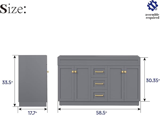 60" Bathroom Vanity Without Sink,Solid Wood Bathroom Storage Cabinet,4 Soft Closing Doors, 3 Full Extension Drawers, Grey Painted Surface
