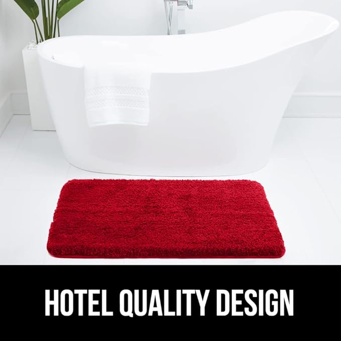 GORILLA GRIP Bathroom Rugs, 30x20, Ultra Soft Absorbent Mat, Thick Plush Bath Rug, Machine Washable, Microfiber Quick Dry, Mats for Shower, Bathtub and Floor, Home Decor Accessories, Red