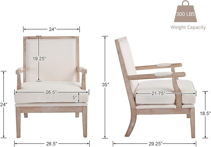 chairus Farmhouse Linen Accent Chair for Living Room, Upholstered Reading Chair with Solid Wood Frame Lounge Arm Chair with High Back for Bedroom, Reception Room, Waiting Room, Beige