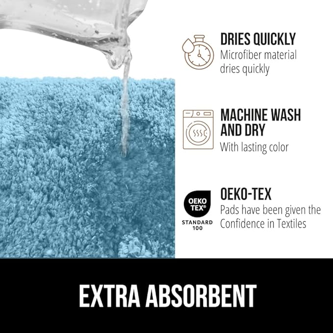 GORILLA GRIP Bathroom Rugs, 30x20, Ultra Soft Absorbent Mat, Thick Plush Bath Rug, Machine Washable, Microfiber Quick Dry, Mats for Shower, Bathtub and Floor, Home Decor Accessories, Sky Blue