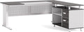 LITTLE TREE Large Computer Desk with File Cabinet, 63-Inch Executive Desk L Shaped Office Desk with Drawers and Storage Shelves, Business Furniture Desk Workstation for Home Office (Grey + White)