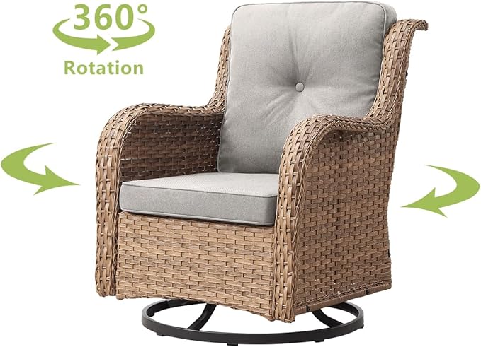 HUMMUH Outdoor Swivel Rocker PE Wicker Patio Chairs Set of 2, Rattan Rocking Chair Furniture Set (Yellow,Beige)