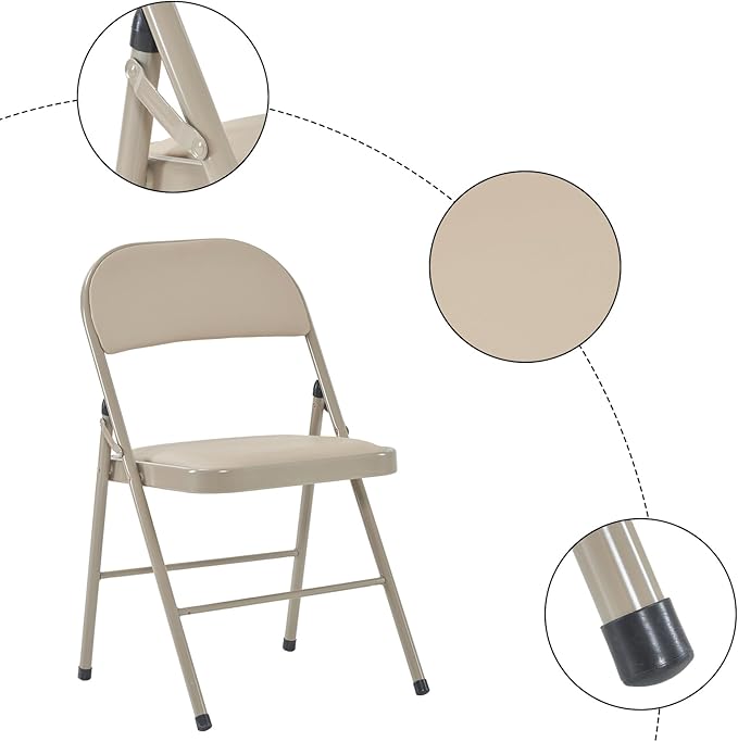 10 Pack Light Brown Folding Chairs with Padded Seats, Portable Foldable Chairs for Indoor and Outdoor, Commercial Seat with Metal Frame for Events Office Wedding Party, 330lbs Capacity