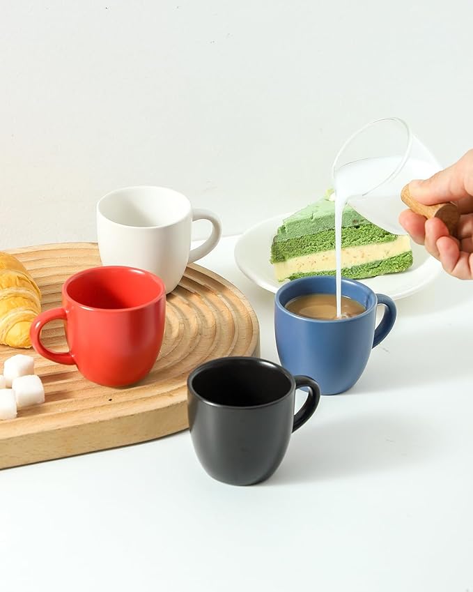 HASENSE Ceramic 3 OZ Espresso Cups, Porcelain Espresso Demitasse Cups Set of 4 for Double shot, Lungo and Ristretto, Tiny Italian Expresso Shot Coffee Mugs for Home and Office, Blue