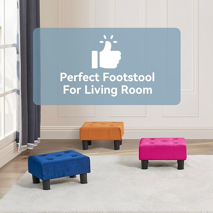 Poofzy Small Foot Stool Ottoman, Velvet Ottoman Foot Rest with Legs, Rectangle Foot Rest for Couch, Footstools and Ottomans Small for Living Room and Entryway (Hot Pink)