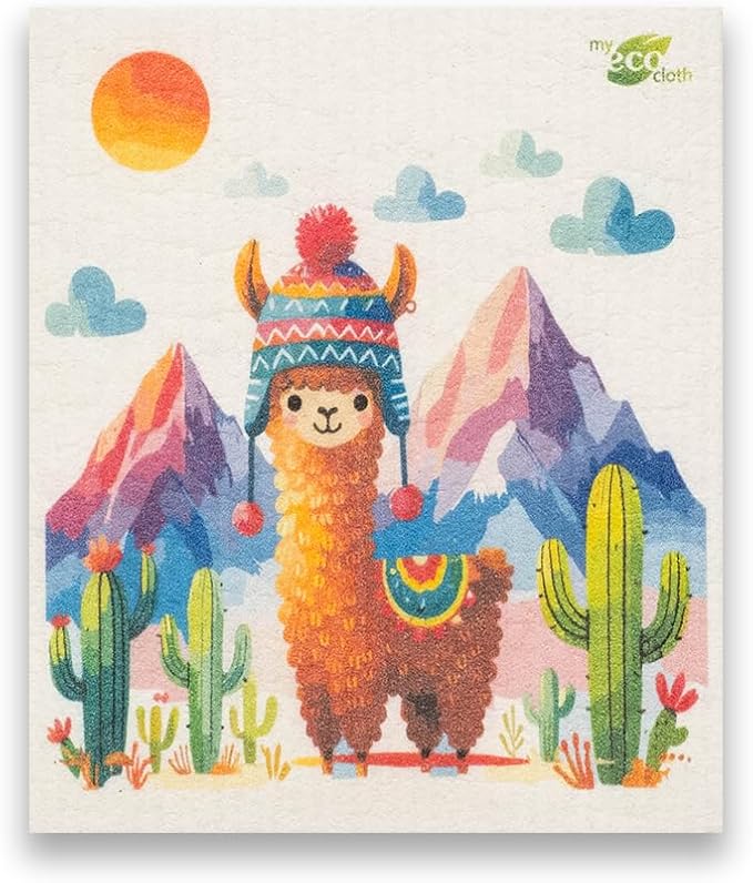SWEDEdishcloths - Eco Friendly Cellulose Sponge Dish Towels - Mixed Set of 6 (One of Each Design) Llama Swedish Dish Cloths