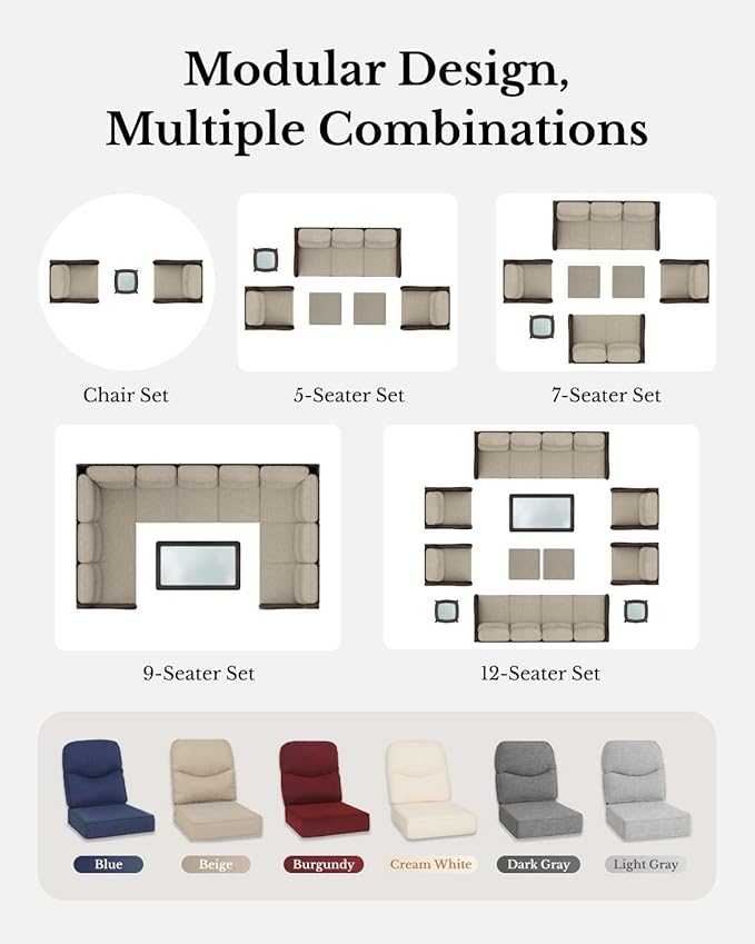 HILLGA Luxury Patio Furniture Set with 6-inch Thick Cushion, Outdoor Couch and High Back Swivel Rocker Patio Chairs, 10PCS Wicker Conversation Set for Deck Yard and Poolside, Burgundy (V2)