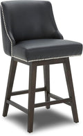CHITA Counter Height Swivel Bar Stools, FSC Certified Upholstered Counter Stools, Modern Swivel Barstools with Wood Legs for Kitchen Island, 26" Seat Height, Faux Leather in Black