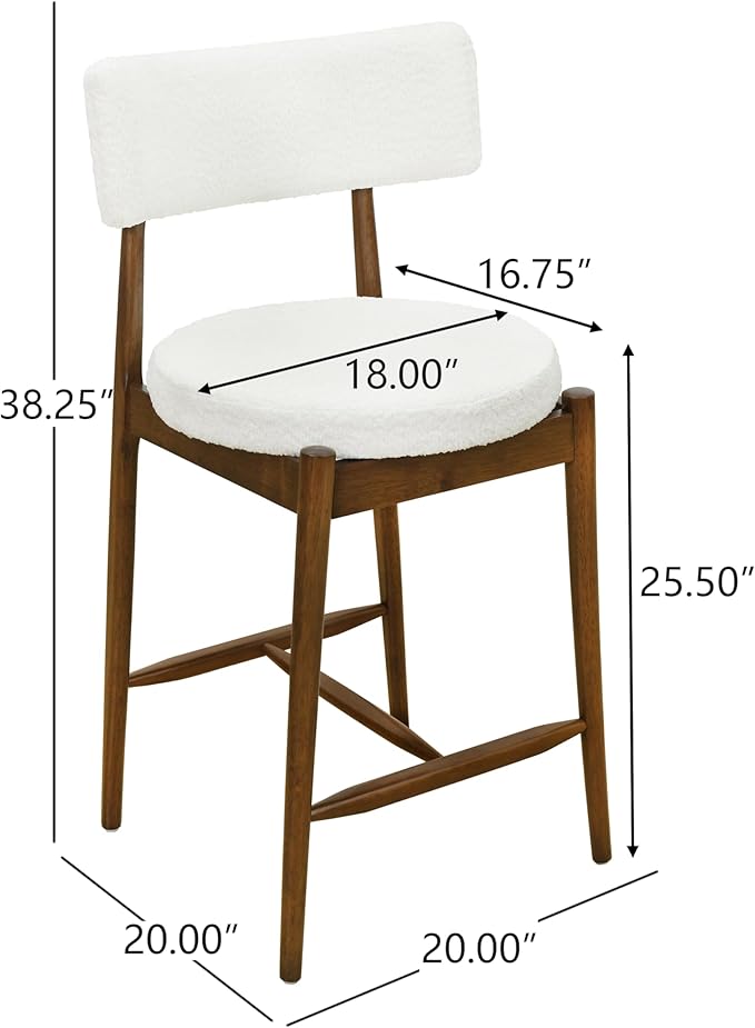 Christopher Knight Home Ebany 25.50" H Barstools Set of 2, Upholstered Counter Stool, Comfy Backrest Kitchen Stool, Rubberwood Frame Stool Chair, Bistro Chair for Kitchen Dining Room, Beige+Brown