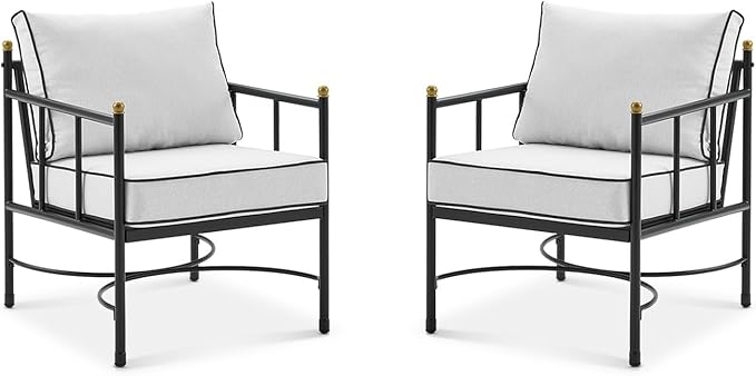 mopio Odelia Patio Chairs Set of 2, Outdoor Chair with Removable Cushions and Rust Free Metal Frame, Conversation Sets for Front Porch, Balcony, Apartments, Yard, Bistro (Lounge Chair x2, Offwhite)