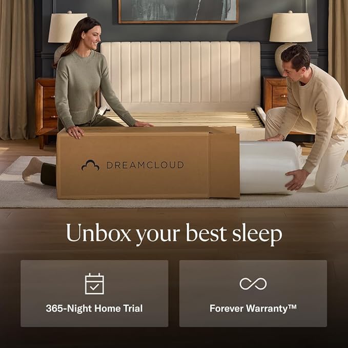 DreamCloud Premier 13" Full Mattress - Luxury Hybrid Gel Memory Foam - 365 Night Trial - Fiberglass Free - Forever Warranty - Mattress in a Box - CertiPUR-US Certified