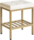 IBUYKE Rectangular Makeup Stool with Adjustable Feet and Storage Space, Footrest Chair, PU Vanity Seat, Multi-Use as Small Side Table or Ottoman, for Bedroom, White WBD017W