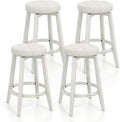 COSTWAY 360° Swivel Bar Stools Set of 4, 30-inch Height Vintage Upholstered Rubberwood Backless Bar Chairs with Footrest, Retro Kitchen Counter Stools for Kitchen Island Dining Room Home Bar, White