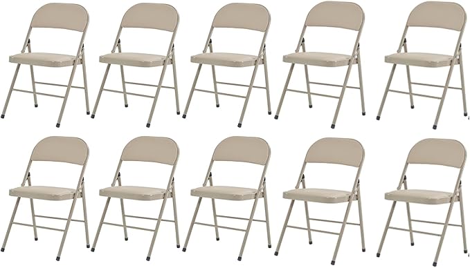 10 Pack Light Brown Folding Chairs with Padded Seats, Portable Foldable Chairs for Indoor and Outdoor, Commercial Seat with Metal Frame for Events Office Wedding Party, 330lbs Capacity