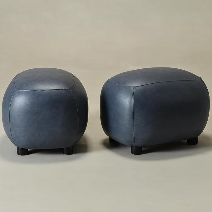 KINWELL 23" Wide Faux Leather Upholstered Ottoman Set of 2, Mid-Century Modern Living Room Footrest with Soft Padded Seat, Footstool for Bedroom, Entryway or Living Room, Navy